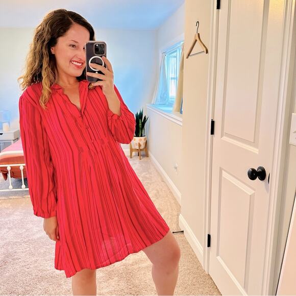NWT Natalie Martin Pink Striped Long Sleeve Mini Dress XS - Picture 1 of 11